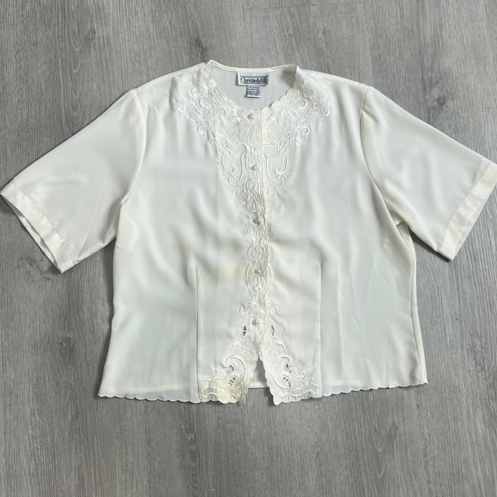 vintage Christie & Jill • embroidered blouse with pearl buttons